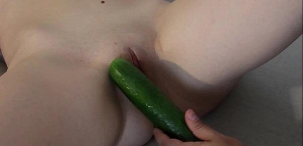  Naya Mirage with a cucumber, she love to put it inside her shaved pussy